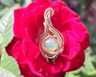 Ethiopian Rainbow Opal Wire Wrapped Mini Pendant