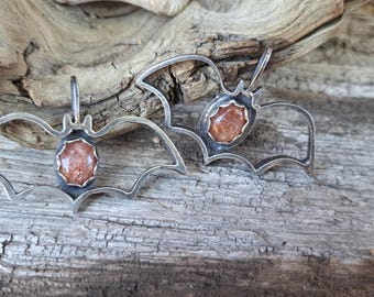 Rainbow confetti Sunstone Bat pendant