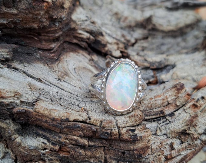6ct Ethiopian Opal, Sterling Silver Ring size 8