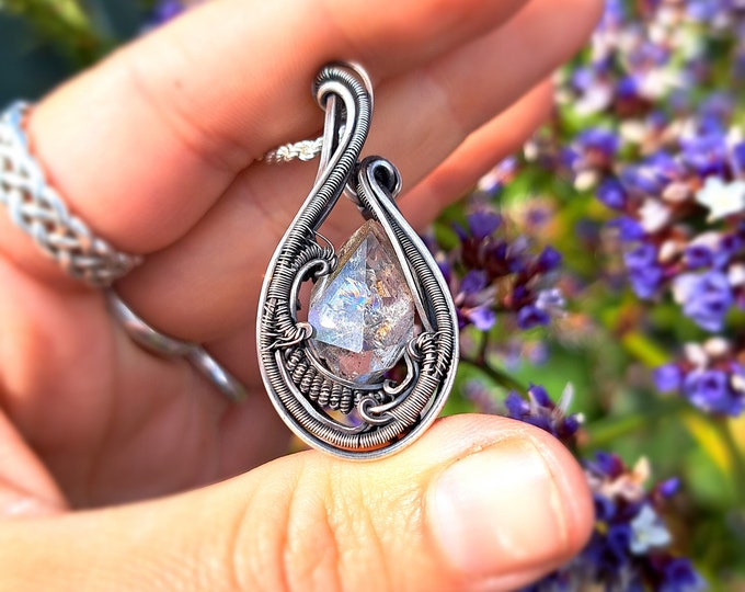 Sirius ~~ Herkimer Diamond and Sterling Silver Wire wrapped Pendant