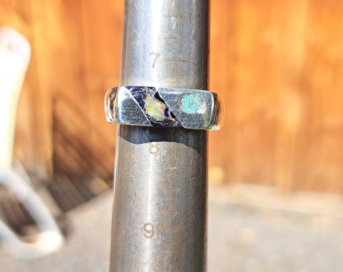 Blue goldstone, Ethiopian Opal and Turquoise ~~ Inlay Ring