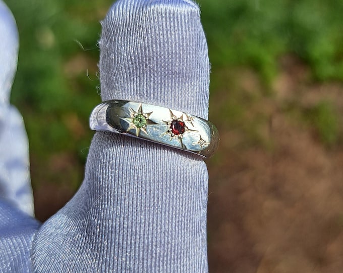 Garnet and Peridot Star Ring