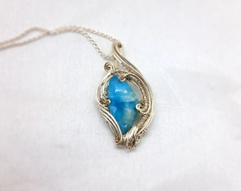 Larimar and Sterling Silver Wire Wrapped Pendant