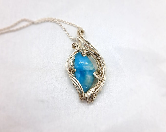 Headwaters~~ Larimar and Sterling Silver Wire Wrapped Pendant