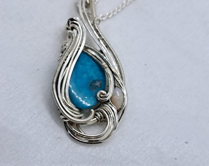 Turquoise and Opal Wire wrapped pendant