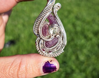 UV  Reactive Ruby and Petroleum Quartz Wire Wrapped Pendant