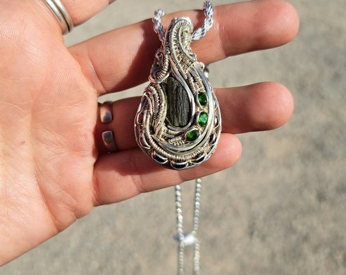 Moldavite and Fireagate  double sided pendant