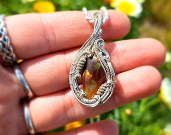 The Little Flame~~ Fire Agate and Sterling Silver Wire wrapped Pendant