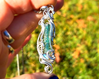 Etched Green Tourmaline wirewrapped pendant
