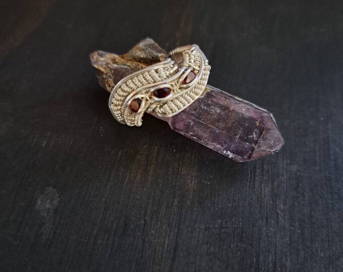 Triple Garnet Sterling Silver Wirewrapped  Ring