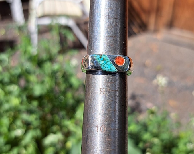 Turquoise an coral~~ Inlay Ring