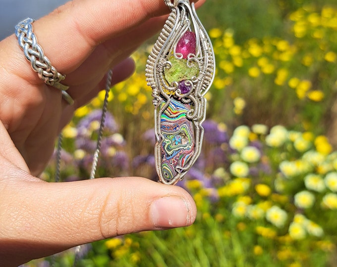 Eternal flame~~ UV reactive Sterling Silver Wire wrapped Pendant