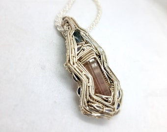 HELLO SWEETY - Peach Tourmaline Sterling Silver Wirewrapped Pendant