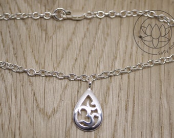 Om Charm bracelet, sterling silver, UK handmade & hallmarked.