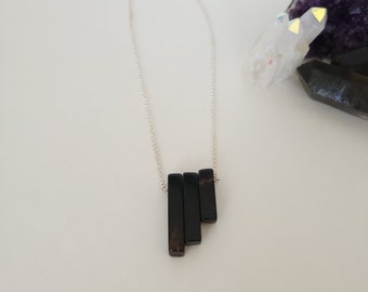 Petite Black Agate Bar Necklace on Sterling Silver Plated Chain - Gemstone Necklace - Healing Crystal Jewelry
