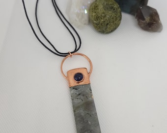 Copper Electroformed Flashy Purple Labradorite Necklace with Iolite - Crystal Necklace - Healing Crystal Jewelry