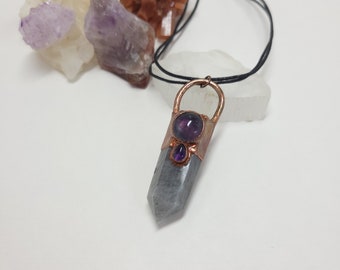 Copper Electroformed Labradorite Point with Fluorite and Amethyst Necklace - Gemstone Necklace - Healing Crystal Jewelry