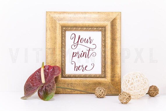 Floral Frame Mockup Print Mockup Photography Gold Frame Artwork Floral Frame Mockup Print Mockup Photography Gold Frame Artwork