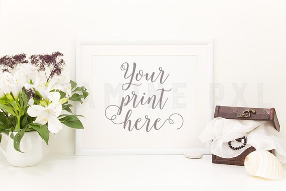 Floral Frame Mockup Print Mockup White Landscape Frame White