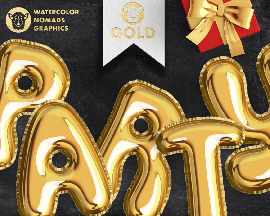 Gold Foil Balloons Clipart Foil Letters Clipart Balloon | Etsy