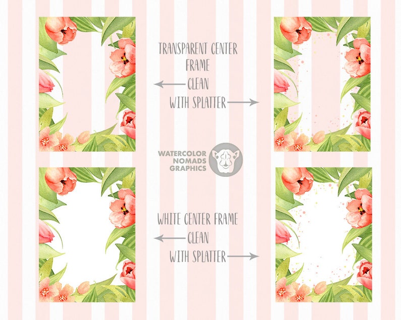 Watercolor Spring Flowers Frames Clipart Geometry Frames - Etsy