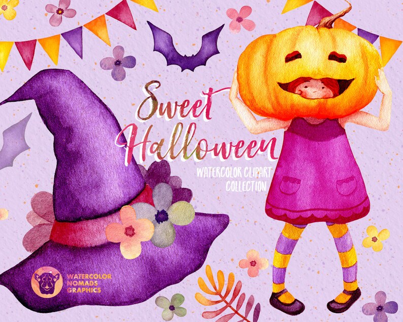 Aquarell Halloween Cliparts Hexenhut Clipart Aquarell Etsy