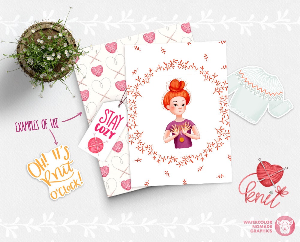 Knitter Clipart Set Knitting Girl Cute Sheep Yarn Ball Knitter Clipart Set Knitting Girl Cute Sheep Yarn Ball