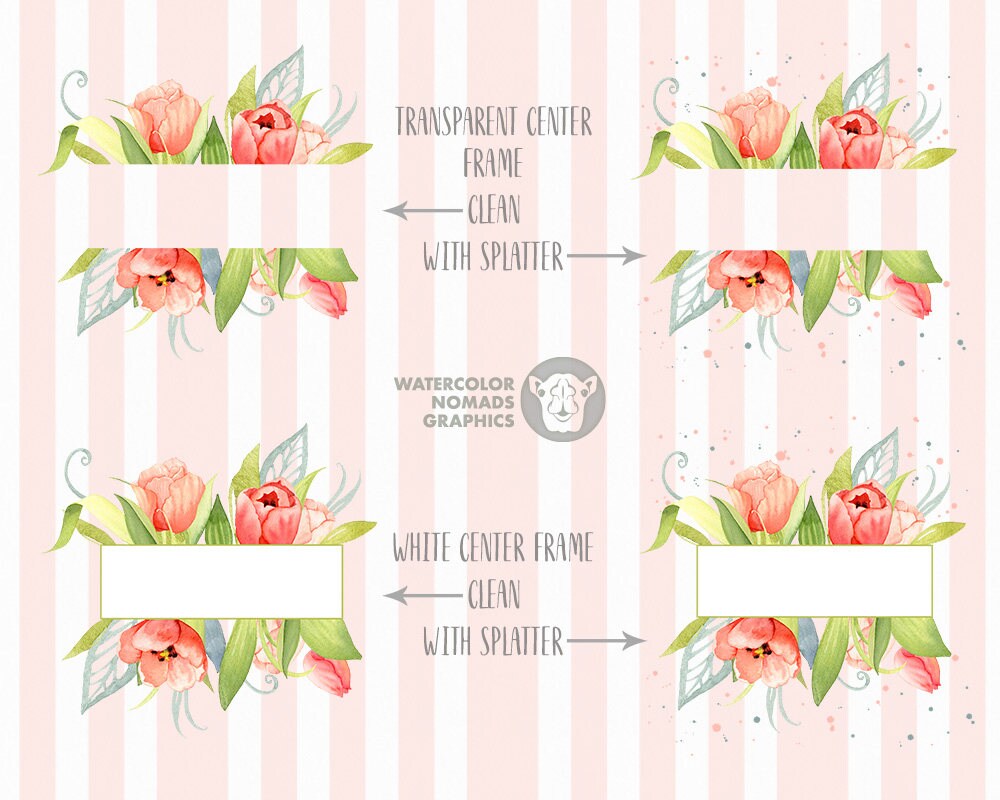 Watercolor Spring Flowers Frames Clipart Geometry Frames | Etsy