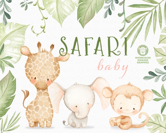 Jungle Safari Baby Animals Aquarelle Clipart Illustrations Etsy