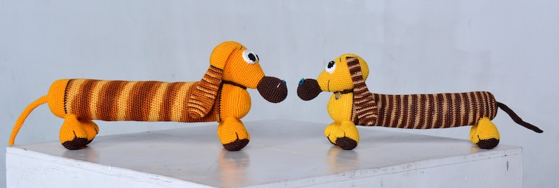 Personalized crochet toys dachshund Knitted dog Stuffed amigurumi Soft plush dog Gift kids for christmas and new year Animal toy