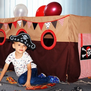 Piratenhuis tentschip, gepersonaliseerd tafelkleed speelhuisje, buiten kinderhuis, feestdecoratie kinderen, speeltent, zee verjaardagsaccessoire