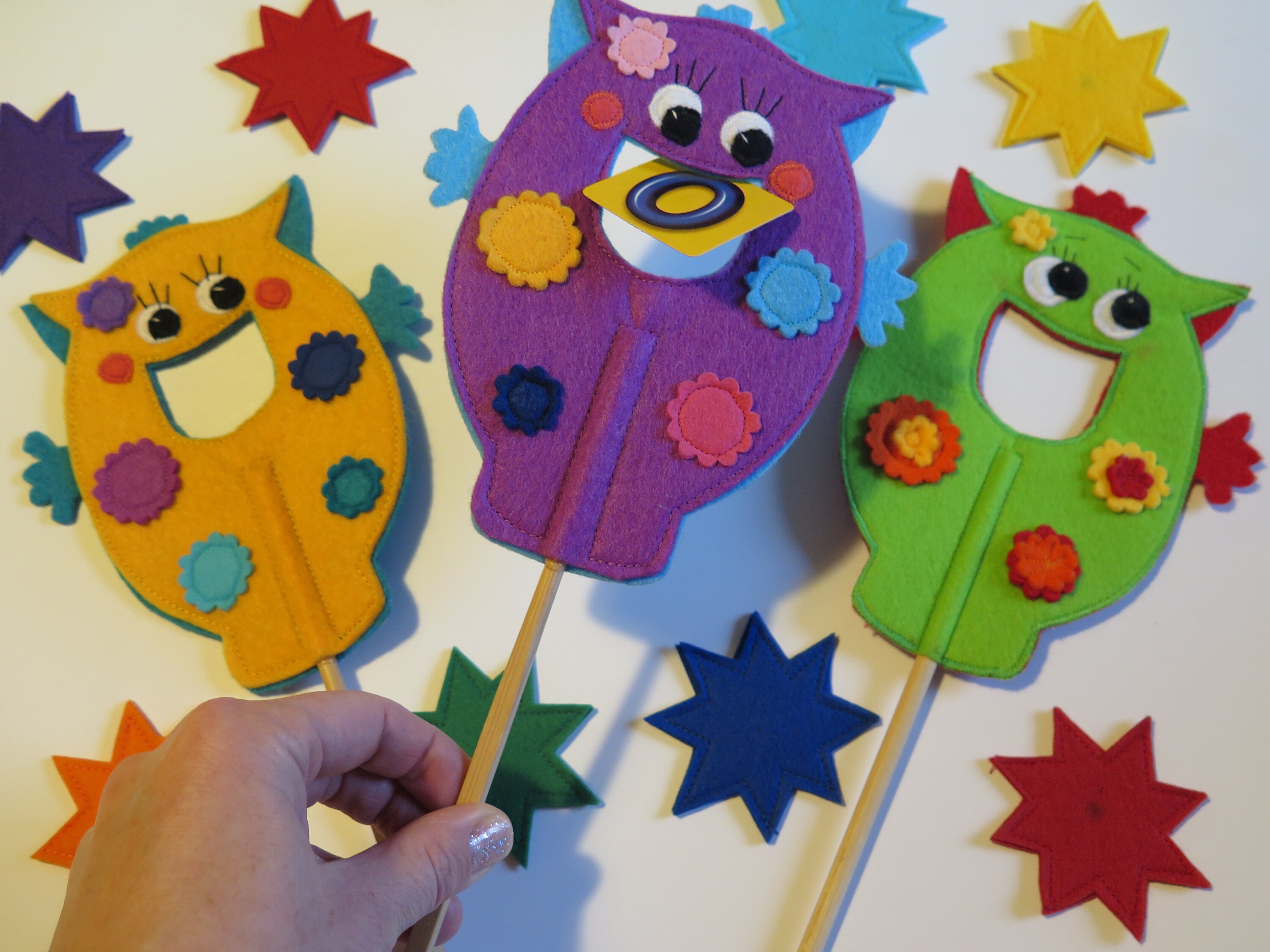 Development Set Monster Felt Toy on a Wooden Stick and 70 Etsy