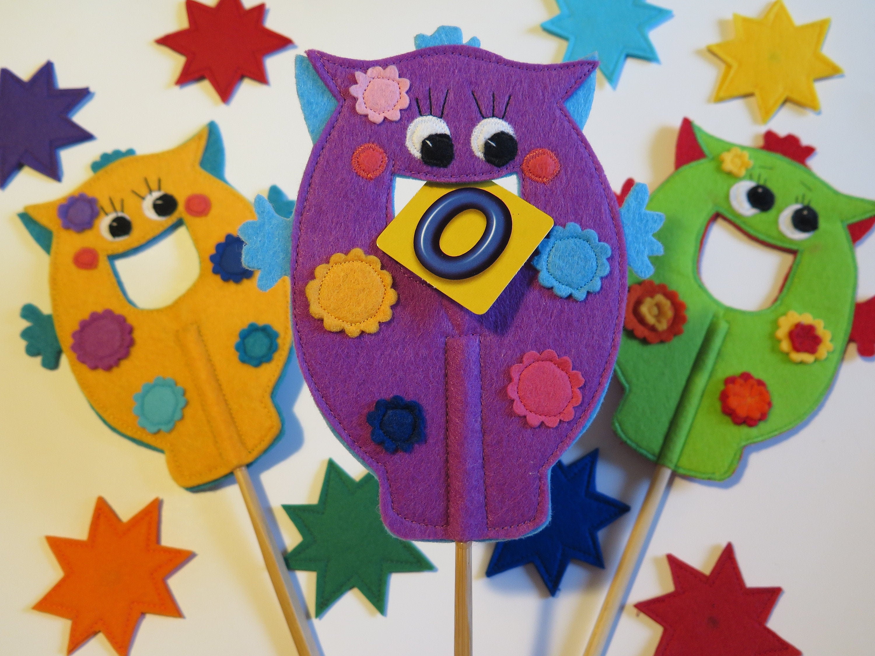 Development Set Monster Felt Toy on a Wooden Stick and 70 Etsy