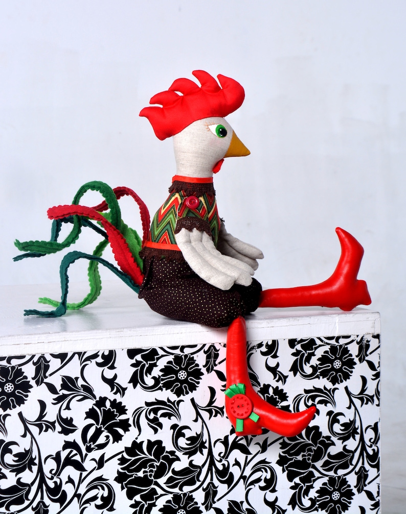 Rooster toy Soft toy rooster Cock doll Colorful rooster Etsy
