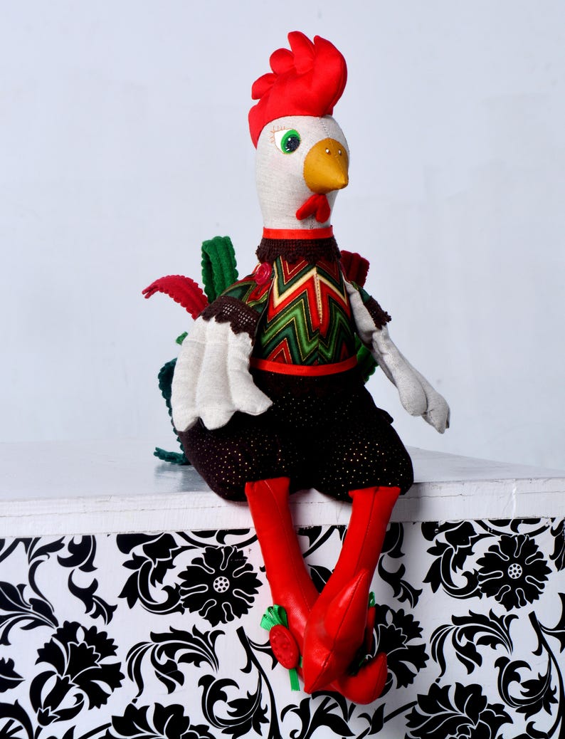 Rooster toy Soft toy rooster Cock doll Colorful rooster Etsy
