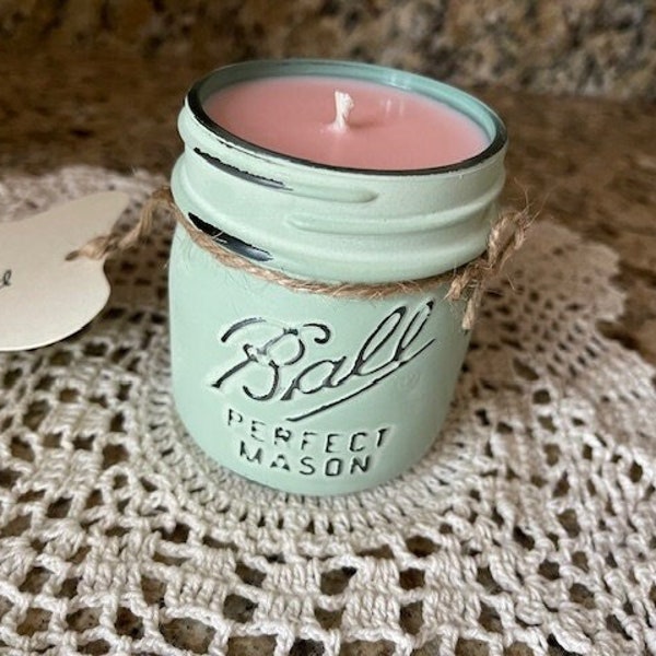 Pink Quartz Distressed Mason Jar Soy Candle // 8 oz. (Half Pint)