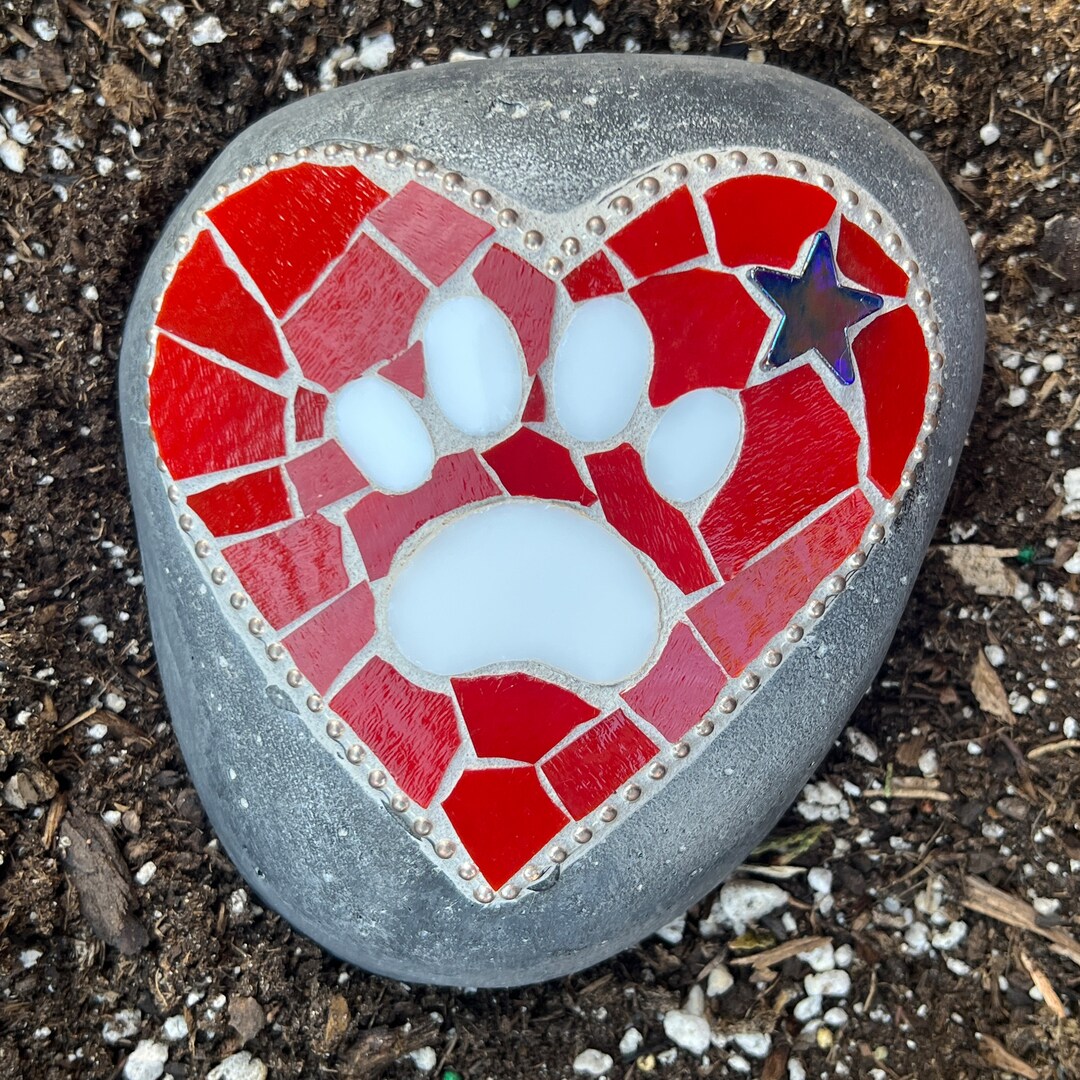 Mosaic Cat Dog Memorial Garden Stone Cement Pet Memorial Stone Garden