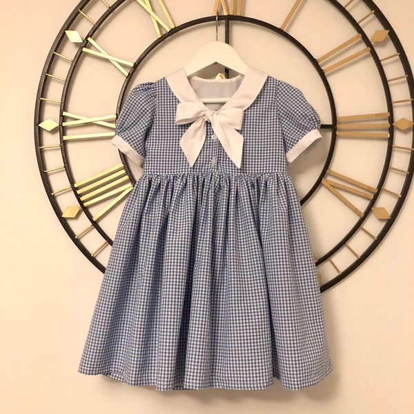 Hand Made Gingham Dress, any colour. Lace Trim Dress, School Dress, UK Hand Made Uniform. Sizes, 2, 3, 4, 5, 6, 7, 8, 9, 10, 11, 12, 13, 14