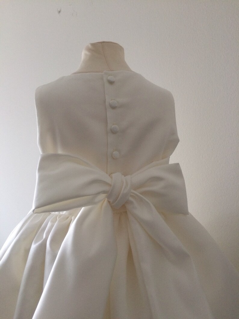 Majestic Mikado Knee-Length Ivory Flower Girl Dress with Bow