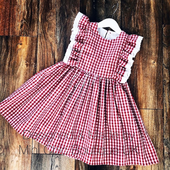 Hand Made School Uniform Gingham Dress Red Gingham Ruffle | Etsy UK