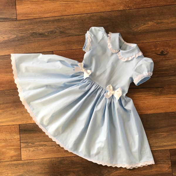 Hand made to order, pale blue, light blue, baby blue, vintage style dress. Alice dress. Dorothy dress. Bo Peep dress. Girls, babies, toddler