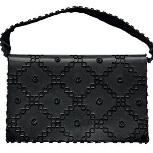 Bolso de noche vintage con cuentas negras o cartera de mano con asa superior extraíble