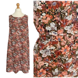 Vintage Floral Cotton Dress with Matching Belt Brown Pink White Uk Size 14 image 3