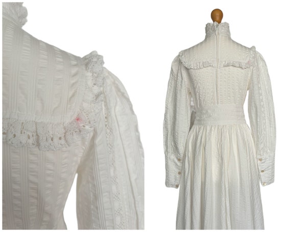 Vintage Laura Ashley White Cotton Seersucker Prai… - image 5