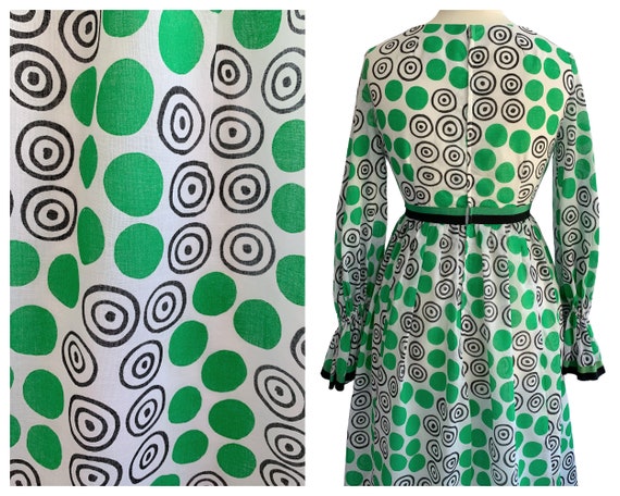 Vintage 60s / 70s Green, White and Black Spot Pri… - image 7