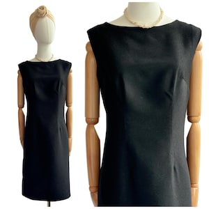 Vintage 1960s Little Black Dress Glitter Evening Cocktail Shift Dress | UK Size 12