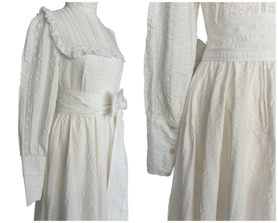 Vintage Laura Ashley White Cotton Seersucker Prai… - image 6