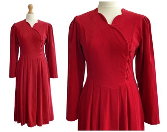 Vintage Laura Ashley vestido de pana rojo aguja / Reino Unido tamaño 8-10 XS S