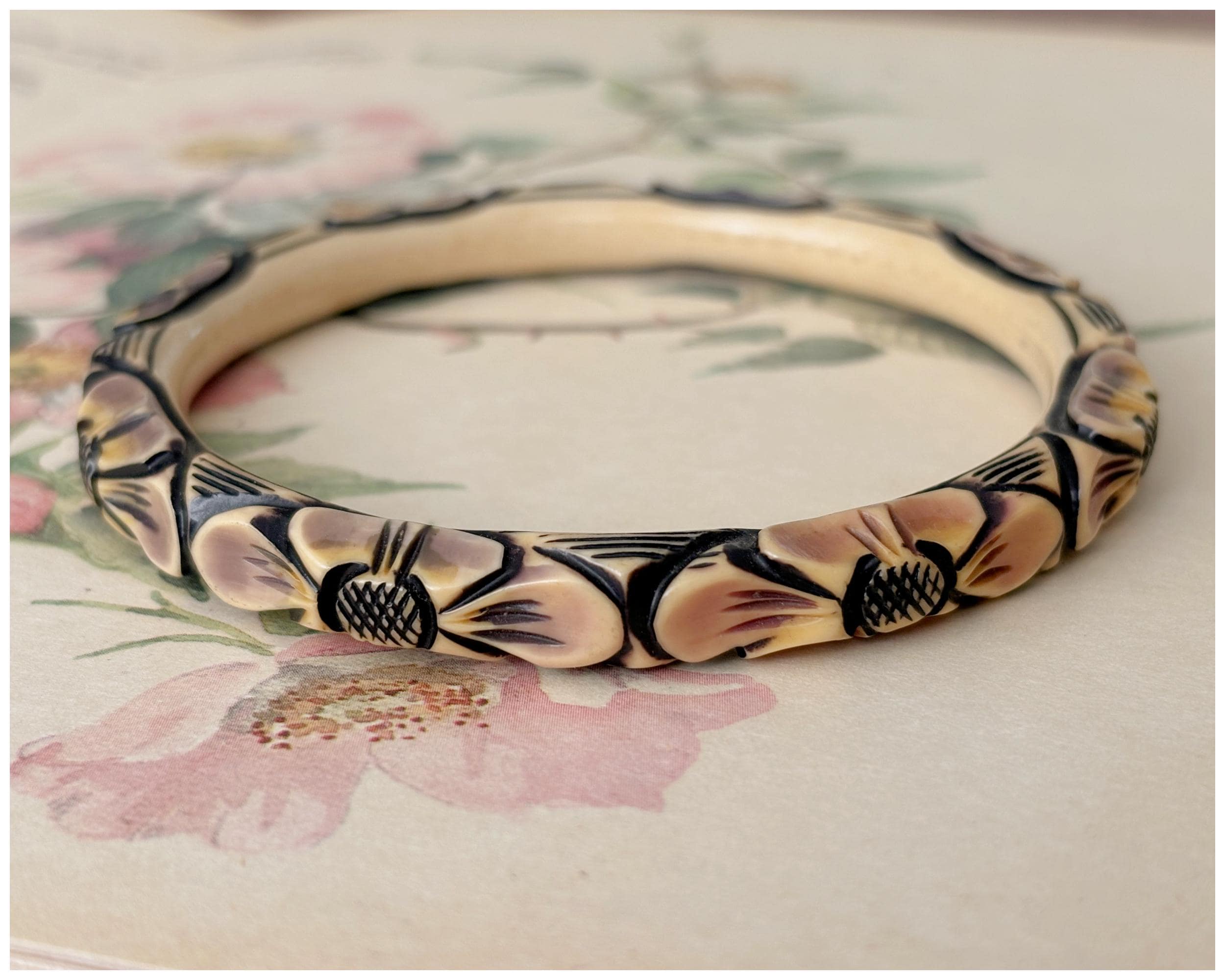 20s antique zebra pattern celluloid ring