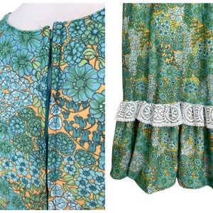 Vintage 1970s Retro Floral Lace Trim Tiered Maxi Prairie Dress Green Blue Orange Autumn Fall Long Sleeved UK Size 12 image 6